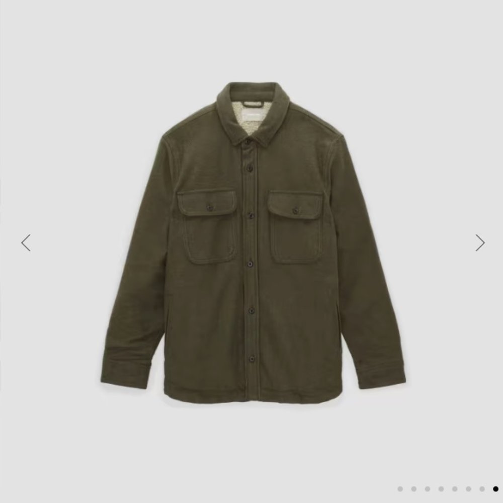 NWT Everlane ReNew Fleece-Lined Heavyweight Overshirt – Heathered Green, Men’s L